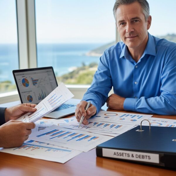 A professional at a desk with financial documents